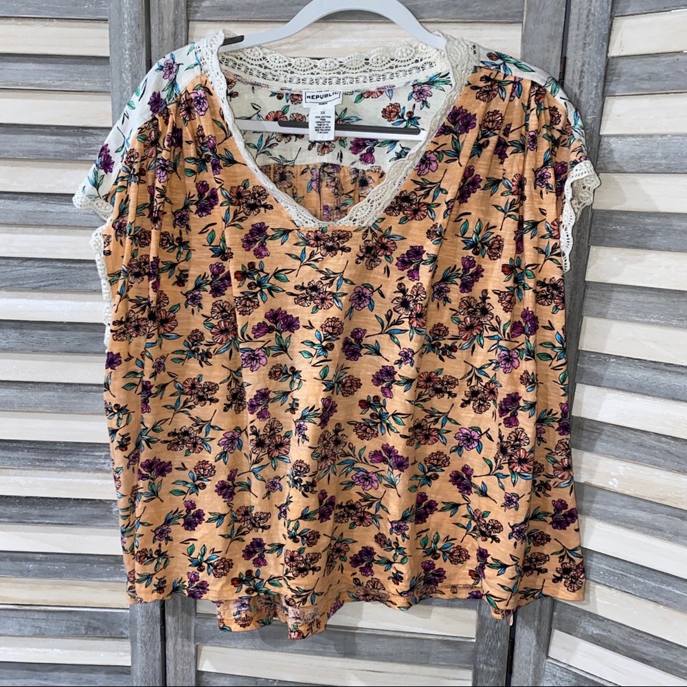For The Republic Top With Crochet Detail - 3X
